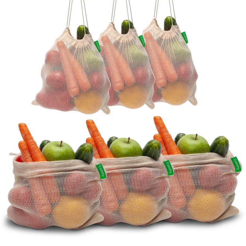 Cottify 6 Reusable Produce Bags Grocery Washable | Organic Cotton Mesh Produce Bags | Double-Stitched & Tare Weigh | Mesh bags for vegetables | Cotton Produce Bags Reusable Washable | Produce bag (M size) - Image 4